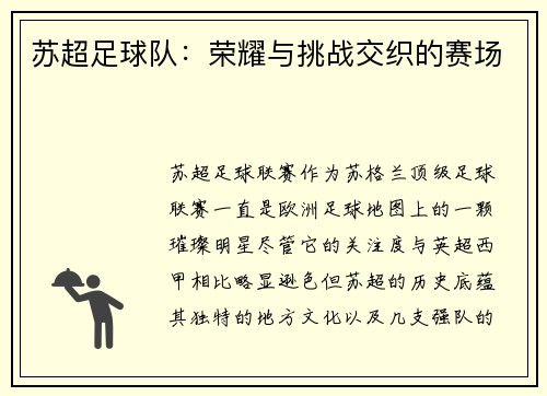 苏超足球队：荣耀与挑战交织的赛场
